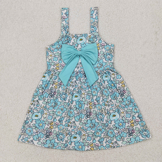 GSD2106 Baby Girls Blue Flowers Big Bow Knee Length Dresses D 3.31