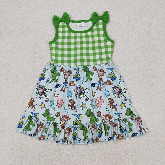 GSD2107  Baby Girls Green Checkered Toy Western Bows Knee Length Dresses  D 3.27
