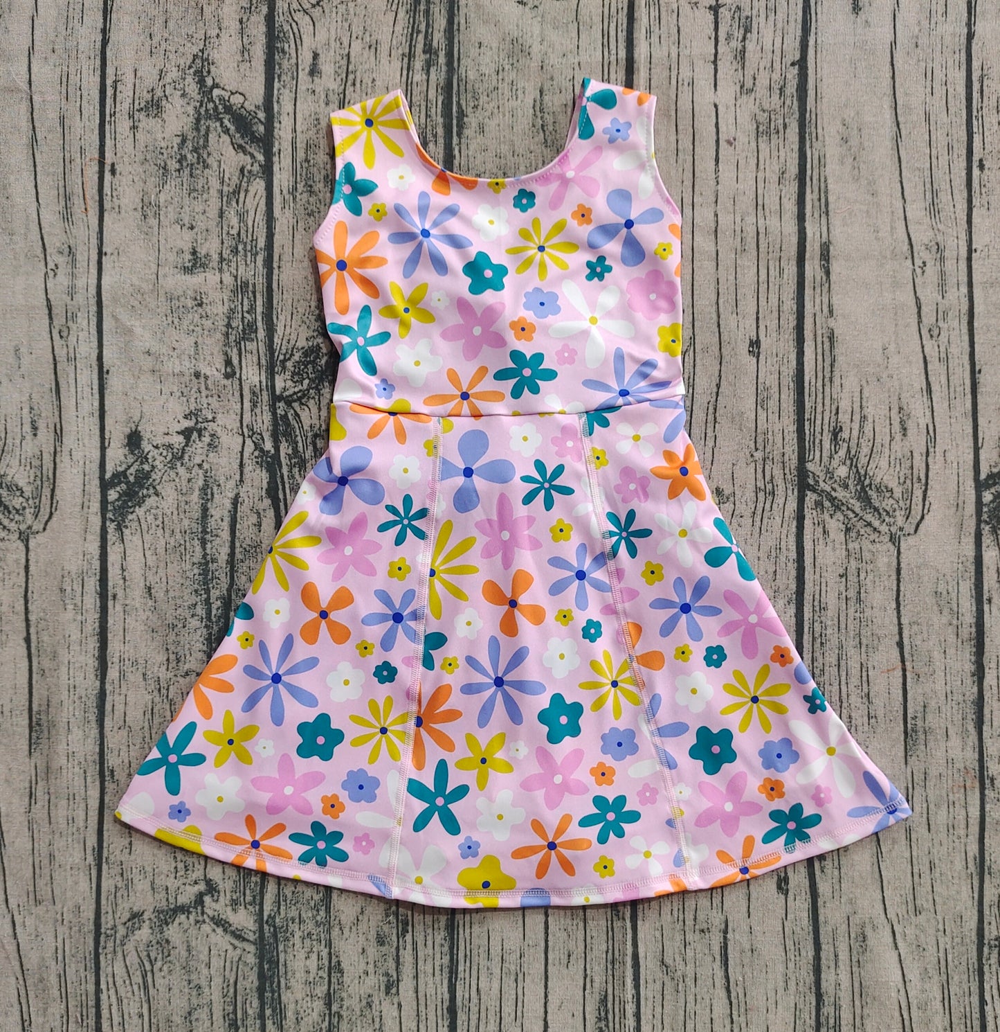 GSD2113 Baby Girls Pink Colorful Flowers Yoga Active Wear Skort Knee Length Dresses  D 6.16