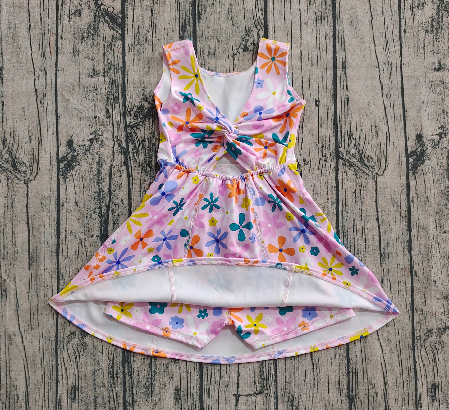 GSD2113 Baby Girls Pink Colorful Flowers Yoga Active Wear Skort Knee Length Dresses  D 6.16