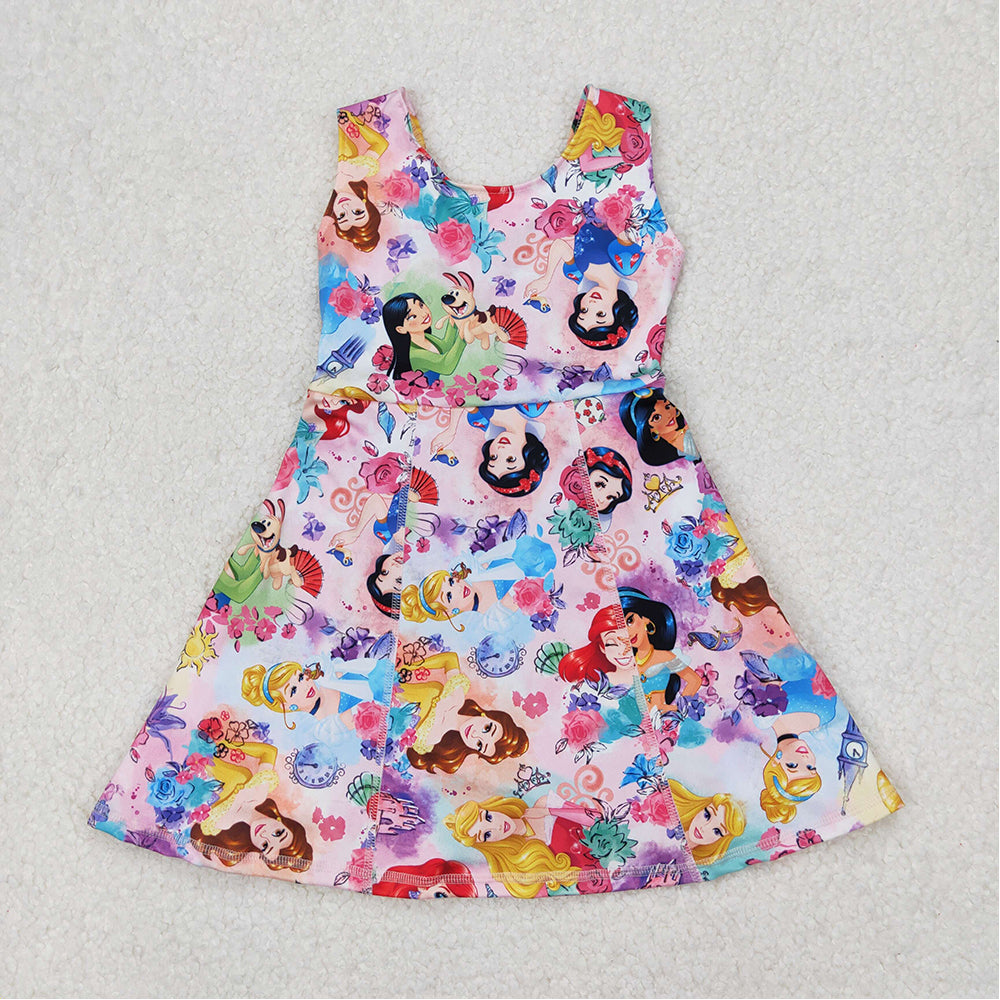 GSD2136  Baby Girls Princess Flowers Yoga Active Wear Skort Knee Length Dresses D 3.21