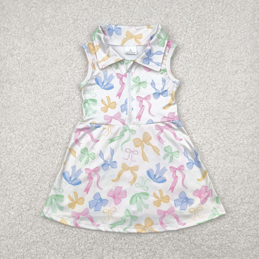 Sibling Baby Girls Colorful Bows Yoga Active Skort Knee Length Dress Sets D 1028