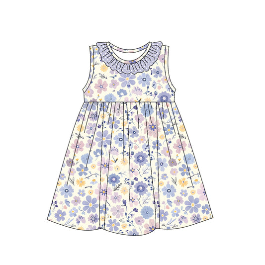 presale GSD2145 Baby Girls Light Blue Flowers Bow Knee Length Dresses D 3.5