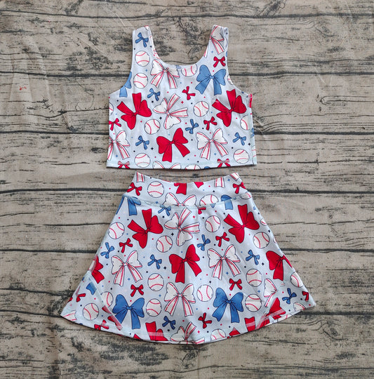 presale GSD2151  Baby Girls 4th Of July Bows Baseball Yoga Vest Skort Active Wear Sets D 3.21