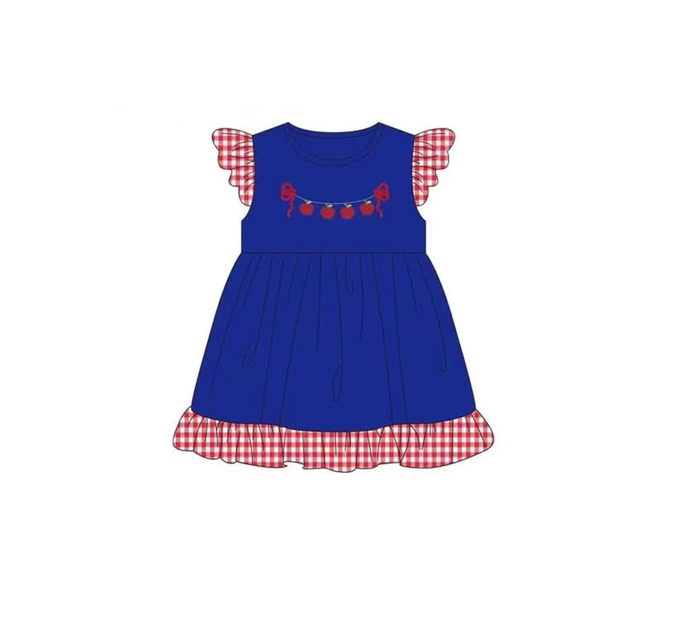 GSD2153  Apple Red Plaid Lace Blue Fly Sleeve Dress  D 5.14