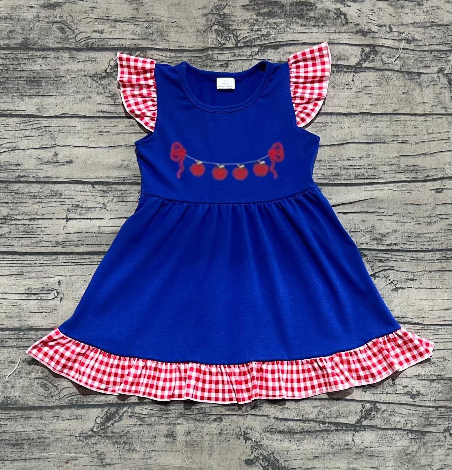 GSD2153  Apple Red Plaid Lace Blue Fly Sleeve Dress  D 5.14