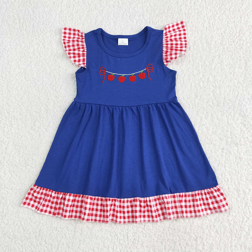 GSD2153  Apple Red Plaid Lace Blue Fly Sleeve Dress  D 5.14
