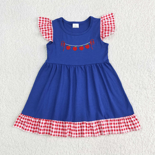 GSD2153 Apple Red Plaid Lace Blue Fly Sleeve Dress D 5.14
