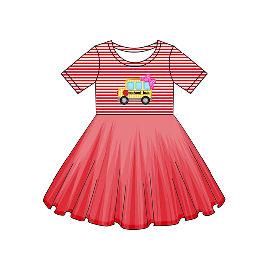 presale GSD2154 Baby Girls Bus Back To School Apple Knee Length Tutu Dresses D 3.5