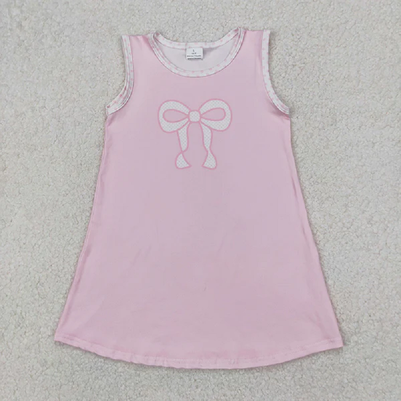 Baby Girls Pink Bows Print Sleeveless Knee Length Dresses Bummies Set  D 1205