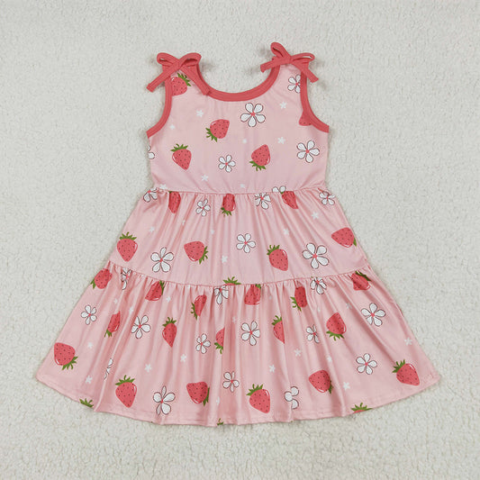 GSD2159  Baby Girls Strawberry Sleeveless Bows Knee Length Dresses  D 4.21