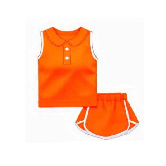 presale GSD2162 Baby Girls Orange Sleeveless Button Vest Top Shorts Cotton Clothes Sets D 3.4