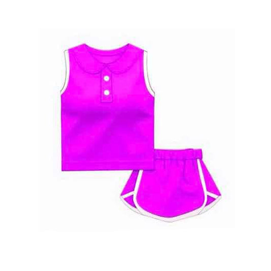 presale GSD2164 Baby Girls Rose Red Sleeveless Button Vest Top Shorts Cotton Clothes Sets D 3.4