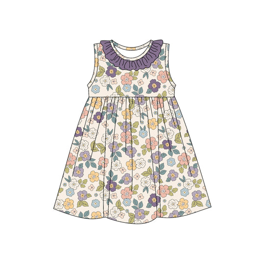 presale GSD2168 Baby Girls Sleeveless Purple Floral Knee Length Dress D 3.4