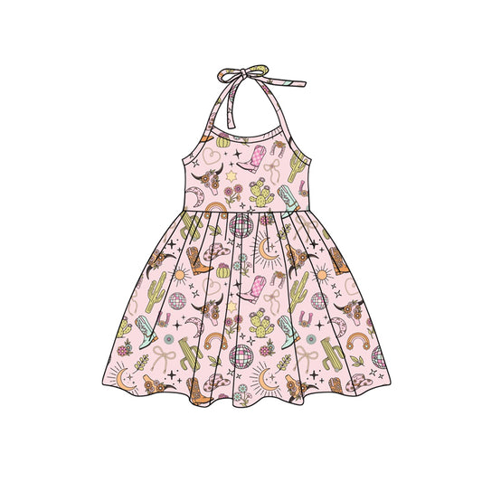 presale GSD2170 Baby Girls Pink Strap Cactus Boots Bull Skull Knee Length Dress D 3.4
