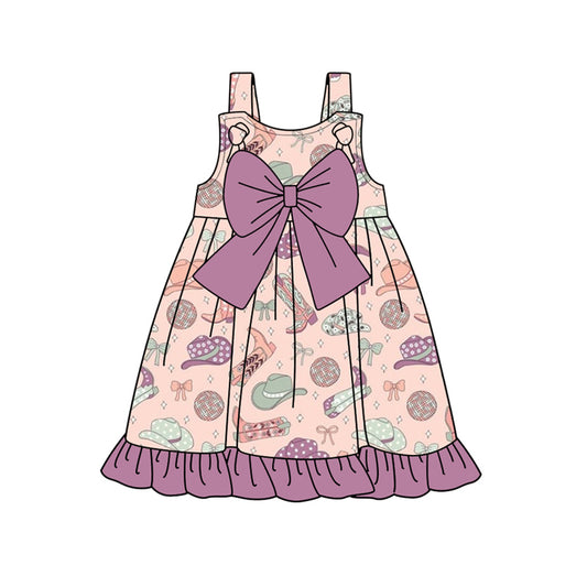 presale GSD2171 Baby Girls Pink Strap Boots Hats Purple Bow Top Knee Length Dress D 3.4