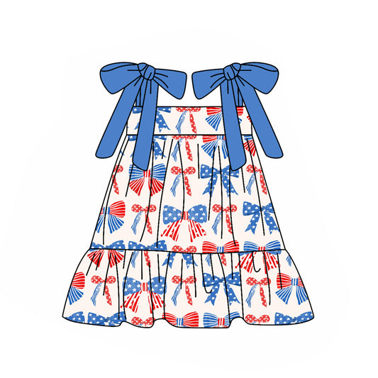 presale GSD2172 Baby Girls Blue Strap Red Blue Bows Stars 4th Of July Knee Length Dress D 3.4