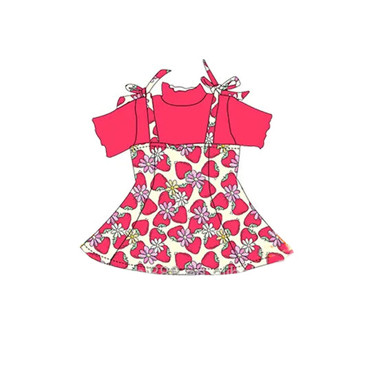 presale GSD2178 Baby Girls Short Sleeves Shirt Strap Strawberry Skirt Dress Sets D 3.6