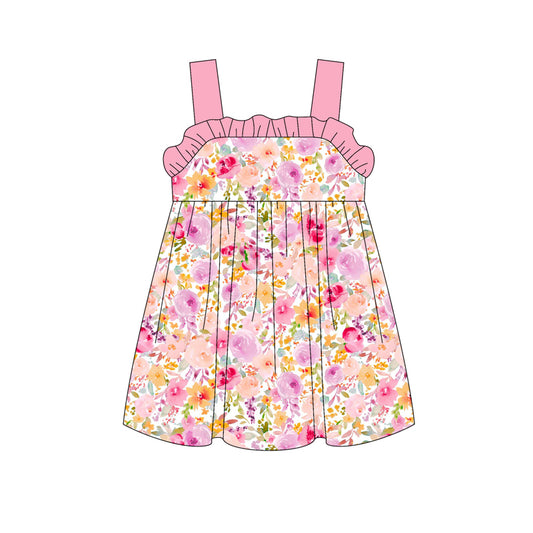 presale GSD2181 Baby Girls Pink Strap Floral Knee Length Dresses D 3.6