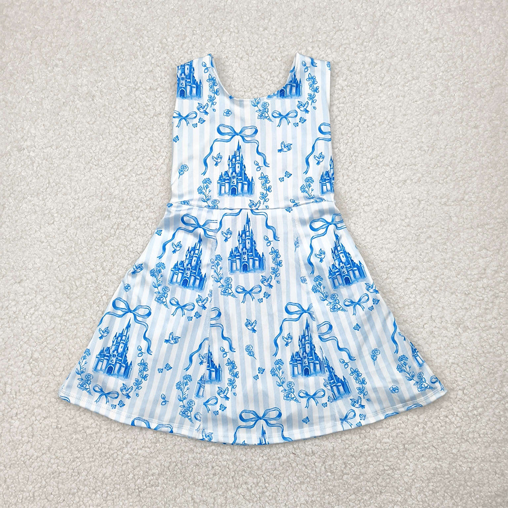 GSD2200 Baby Girls Blue Castles Yoga Skort Knee Length Dresses D 4.12