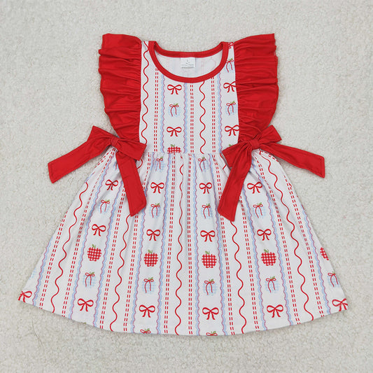 GSD2201 Baby Girls Red Ruffle Sleeveless Gifts Stripe Bows Top Knee Length Dresses D 3.31