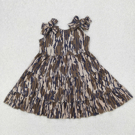 GSD2203 Baby Girls Olive Bows Strap Bottomland Camo Patchwork Knee Length Dresses D 3.27