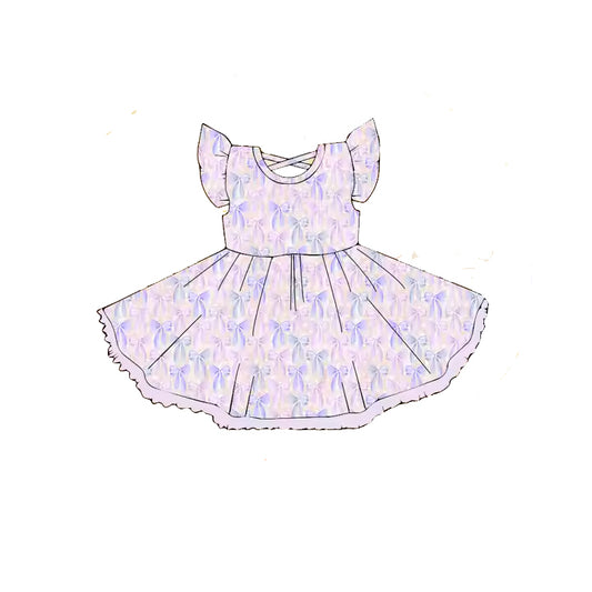 presale GSD2204 Baby Girls Lavender Flutter Sleeves Bows Knee Length Dresses D 3.12