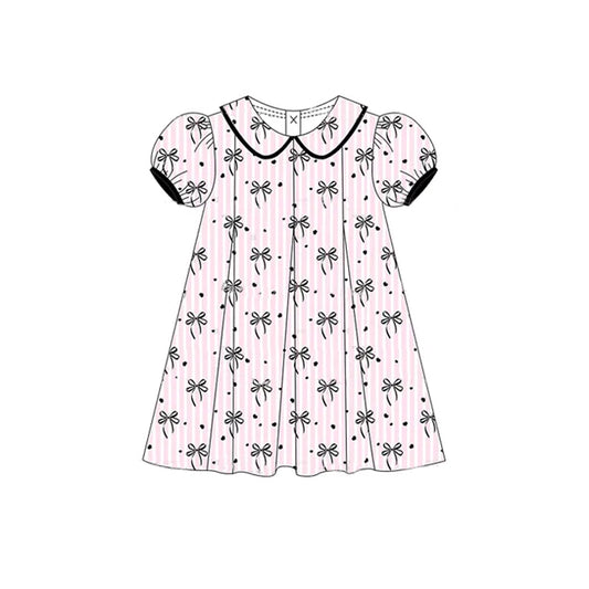 presale GSD2212 Baby Girls Short Ruffle Sleeves Black Polka Dots Bows Knee Length Dresses D 3.12