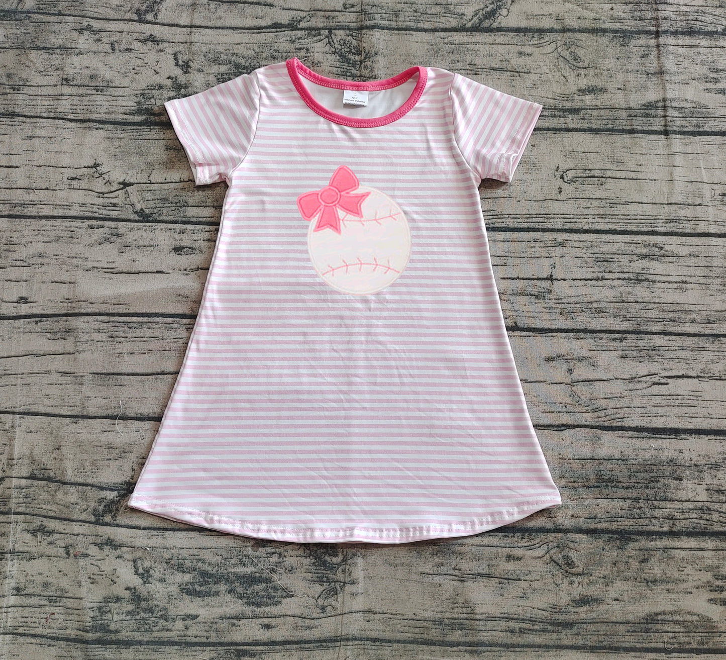 GSD2221 Embroidery Baby Girls Pink Stripe Short Sleeves Bows Baseball Knee Length Dresses  D 814 27
