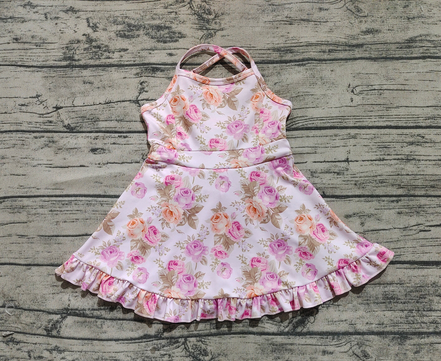 GSD2280 Pink Orange Flowers Print Girls Summer Knee Length Shorts Yoga  D 4.25