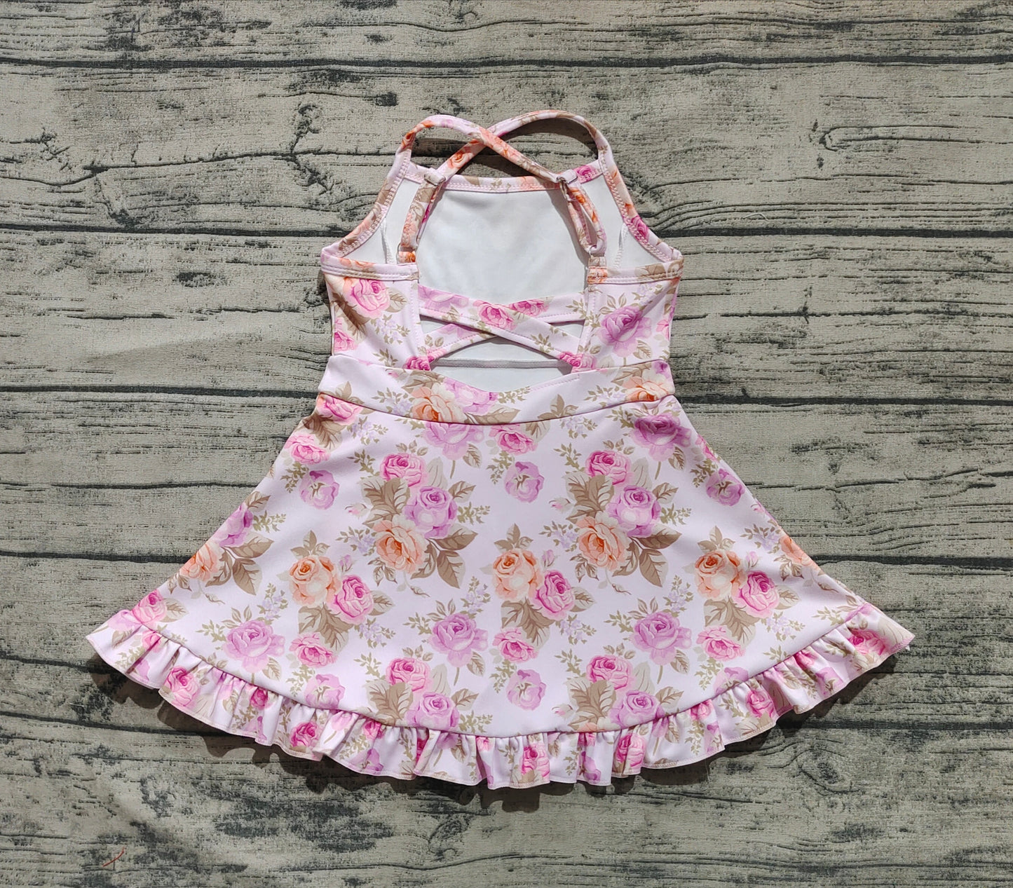 GSD2280 Pink Orange Flowers Print Girls Summer Knee Length Shorts Yoga  D 4.25