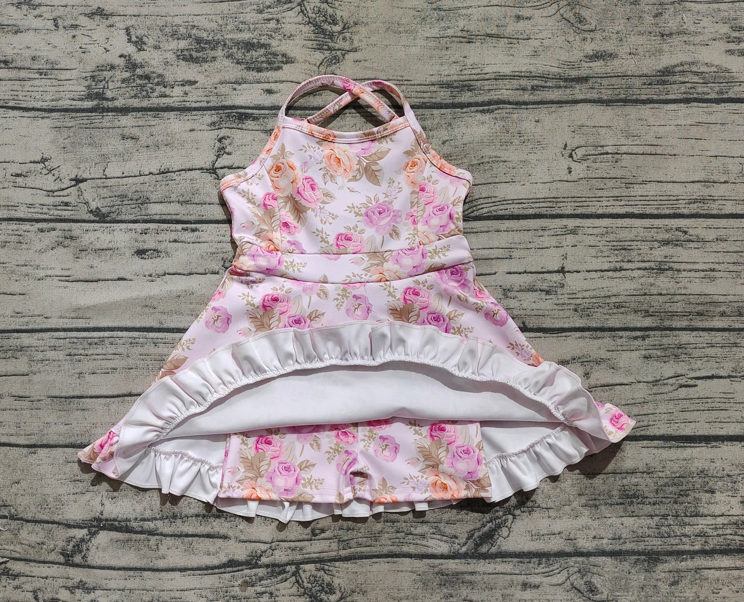 GSD2280 Pink Orange Flowers Print Girls Summer Knee Length Shorts Yoga  D 4.25