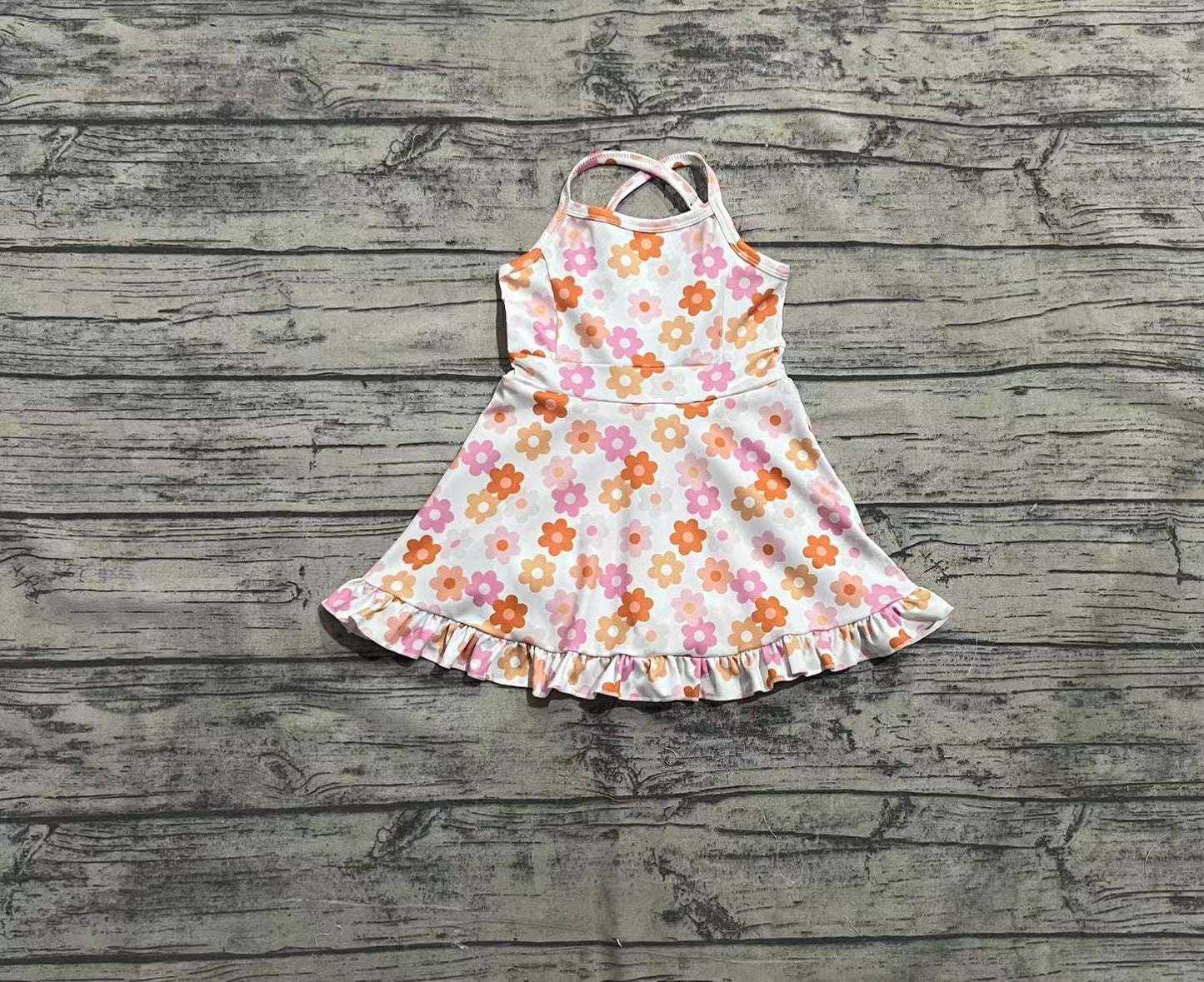 GSD2282  Baby Girls Strap Colorful Daisy Yoga Ruffle Knee Length Dresses D 4.24
