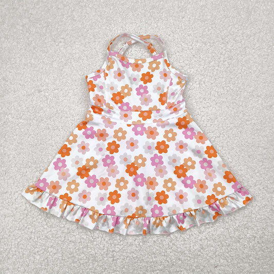 GSD2282 Baby Girls Strap Colorful Daisy Yoga Ruffle Knee Length Dresses D 4.24