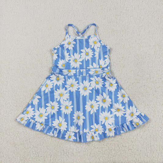 GSD2283  Floral Blue Striped Yoga Sleeveless Dress D 5.24