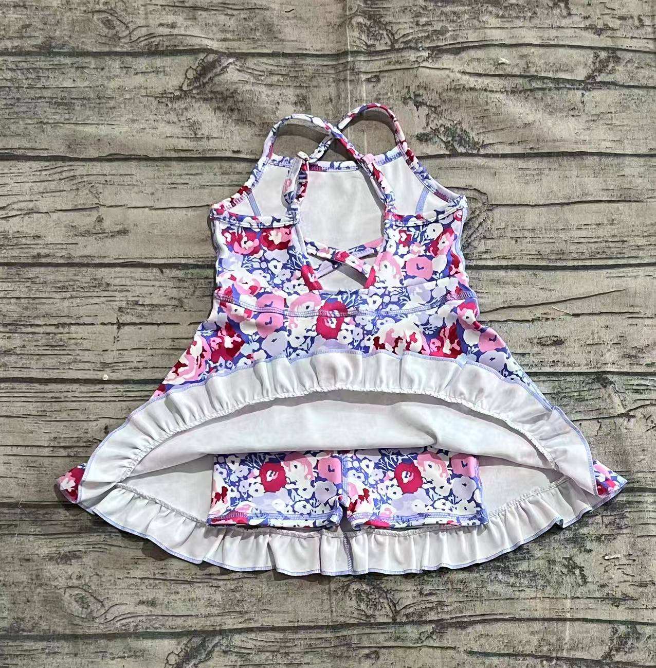 GSD2285 Baby Girls Lavender Strap Colorful Floral Yoga Ruffle Knee Length Dresses  D 5.14