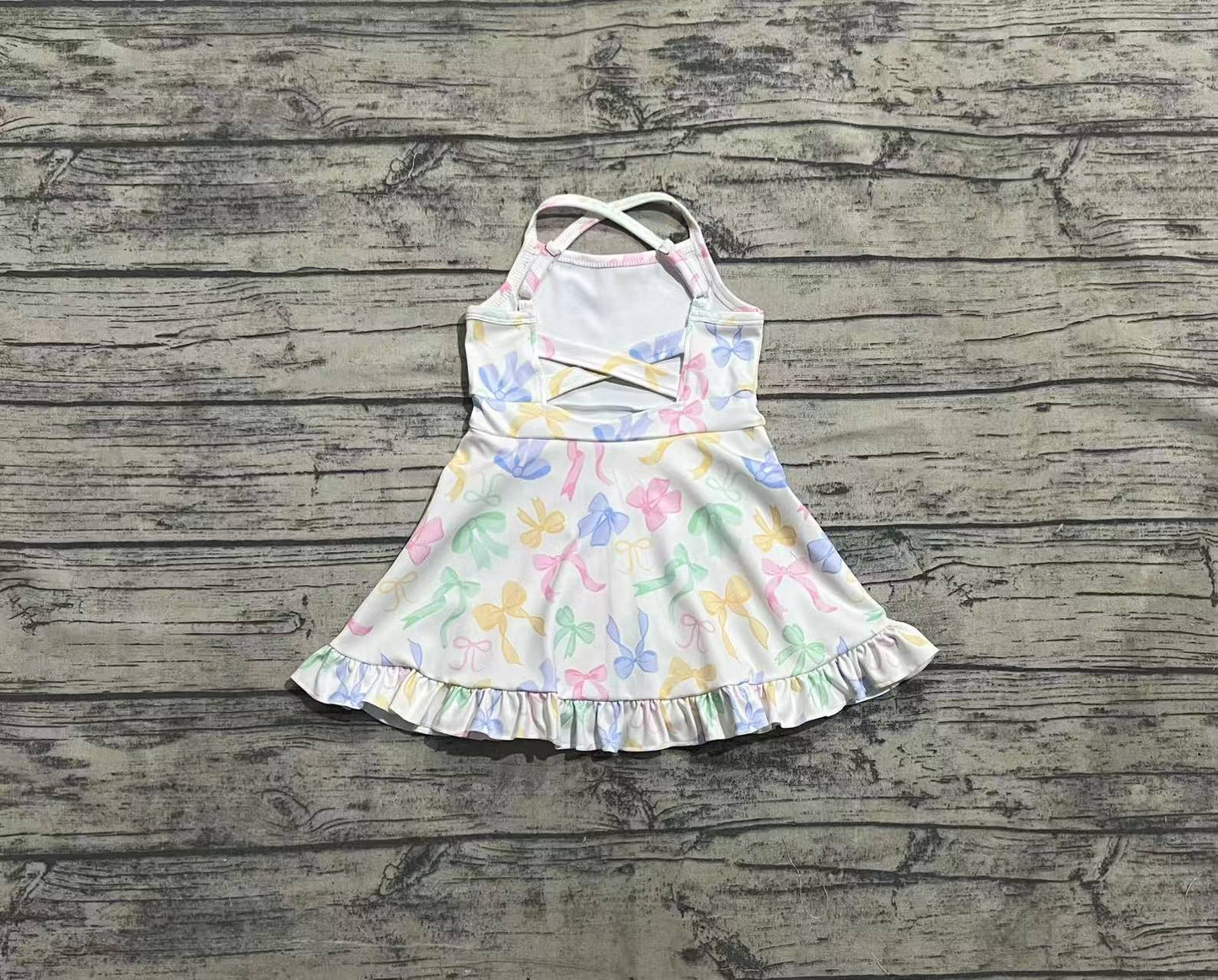 GSD2289  Baby Girls Strap Colorful Bows Yoga Ruffle Knee Length Dresses D 4.19