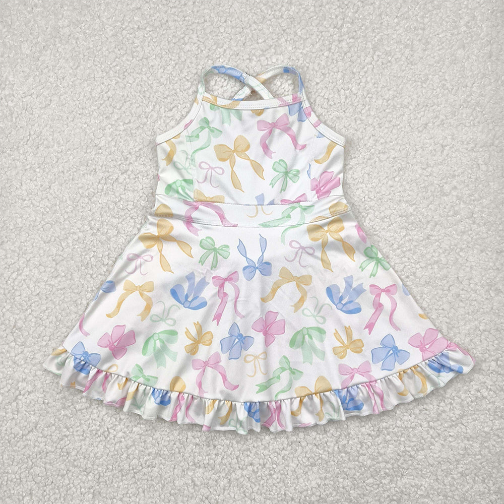 Sibling Baby Girls Colorful Bows Yoga Active Skort Knee Length Dress Sets D 1028