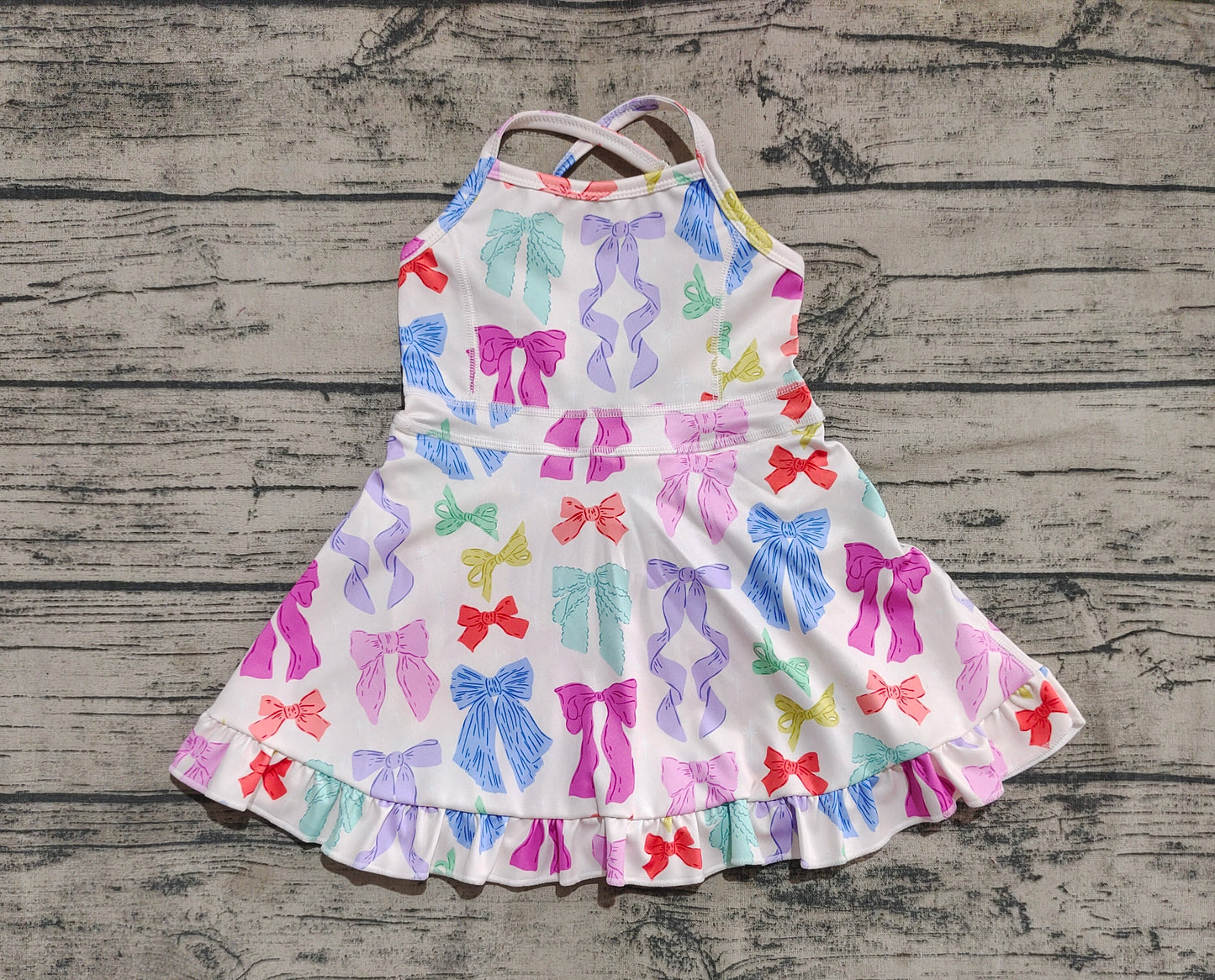 GSD2291 Baby Girls Strap Colorful Bows Yoga Ruffle Knee Length Dresses D 4.16