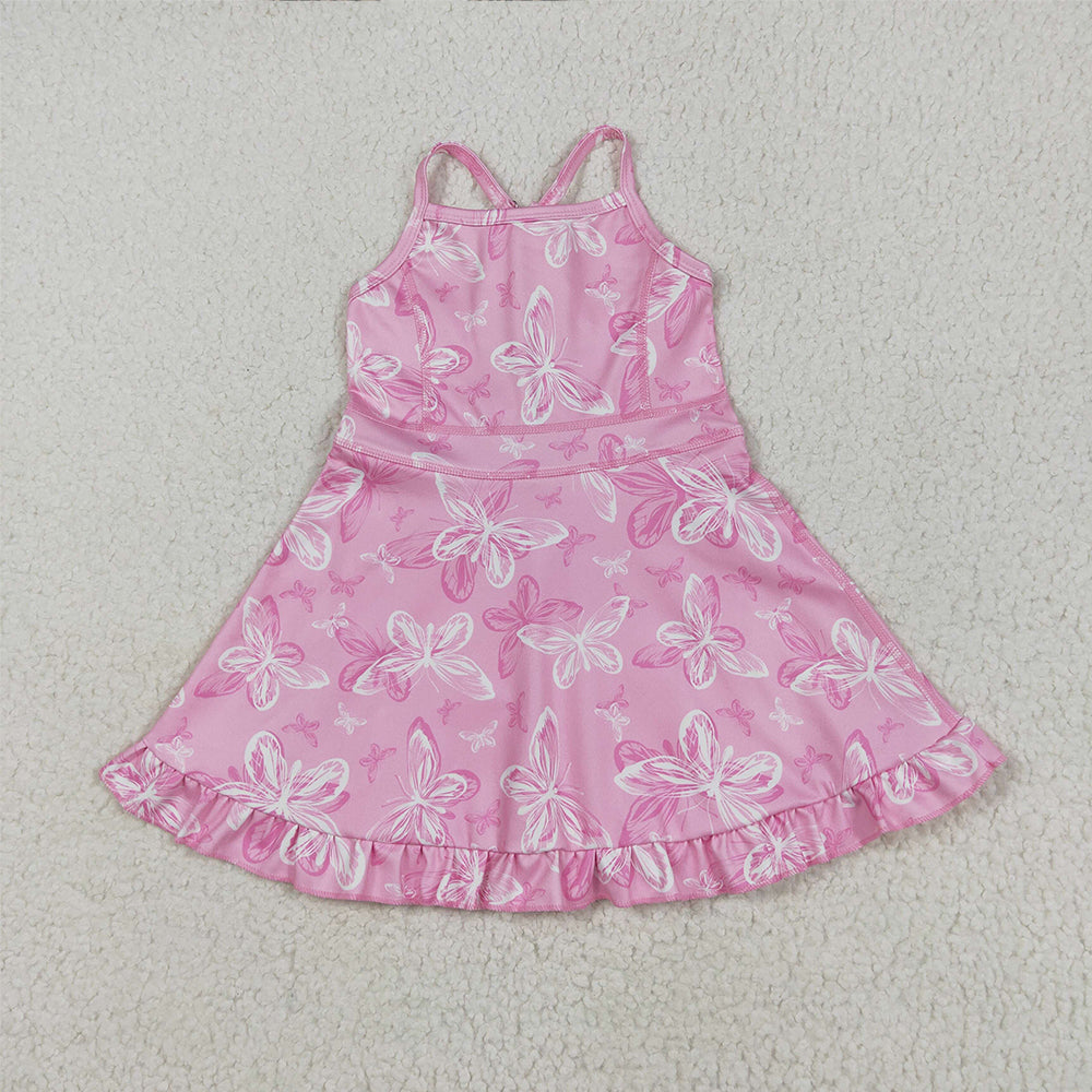 GSD2292 Baby Girls Pink Strap Butterfly Yoga Ruffle Knee Length Dresses  D 5.23