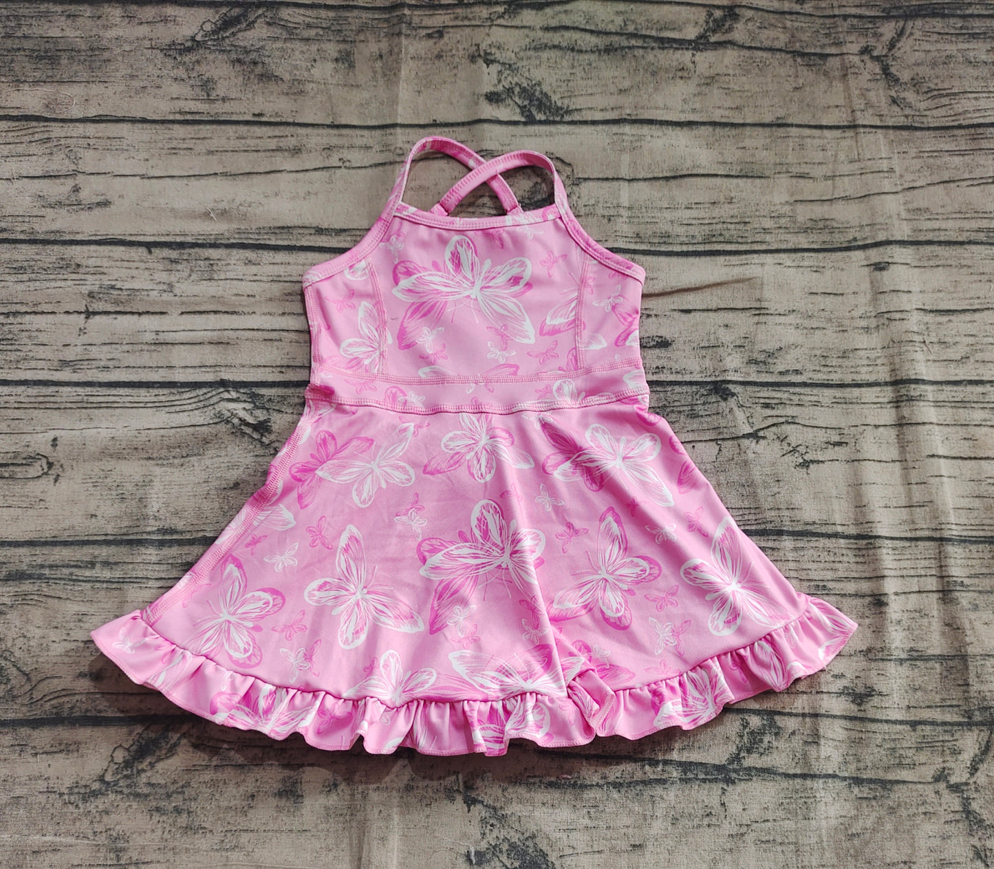 GSD2292 Baby Girls Pink Strap Butterfly Yoga Ruffle Knee Length Dresses  D 5.23