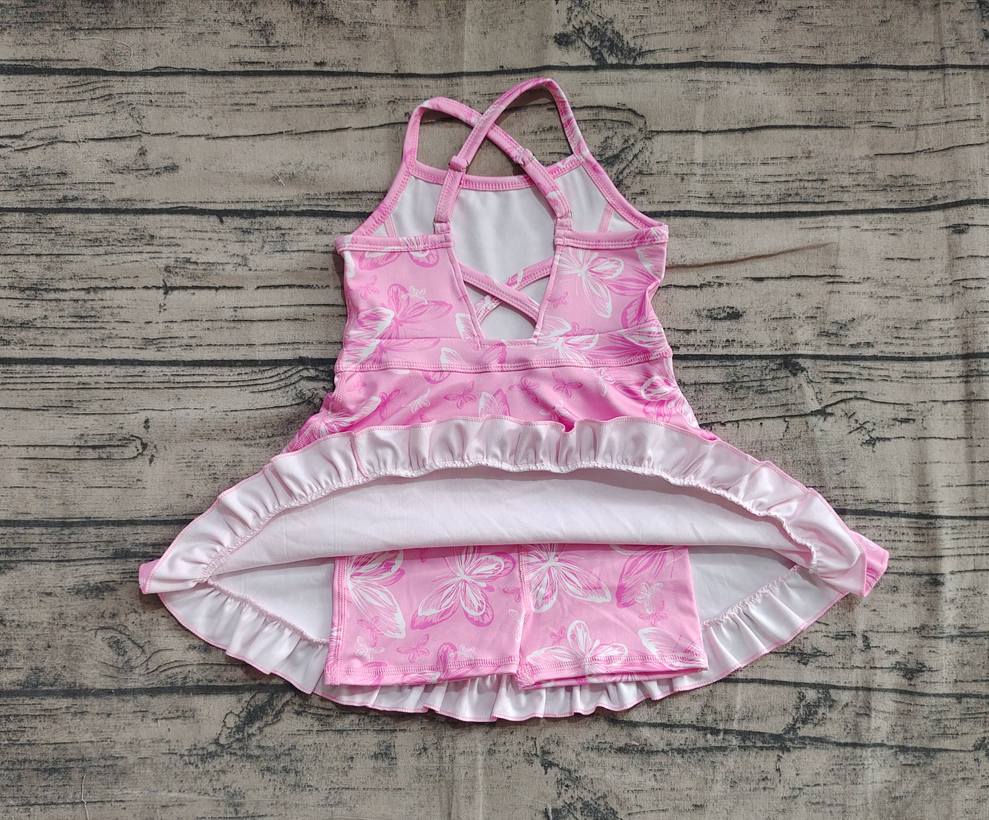 GSD2292 Baby Girls Pink Strap Butterfly Yoga Ruffle Knee Length Dresses  D 5.23
