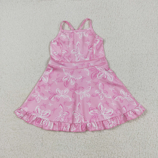 GSD2292 Baby Girls Pink Strap Butterfly Yoga Ruffle Knee Length Dresses  D 5.23