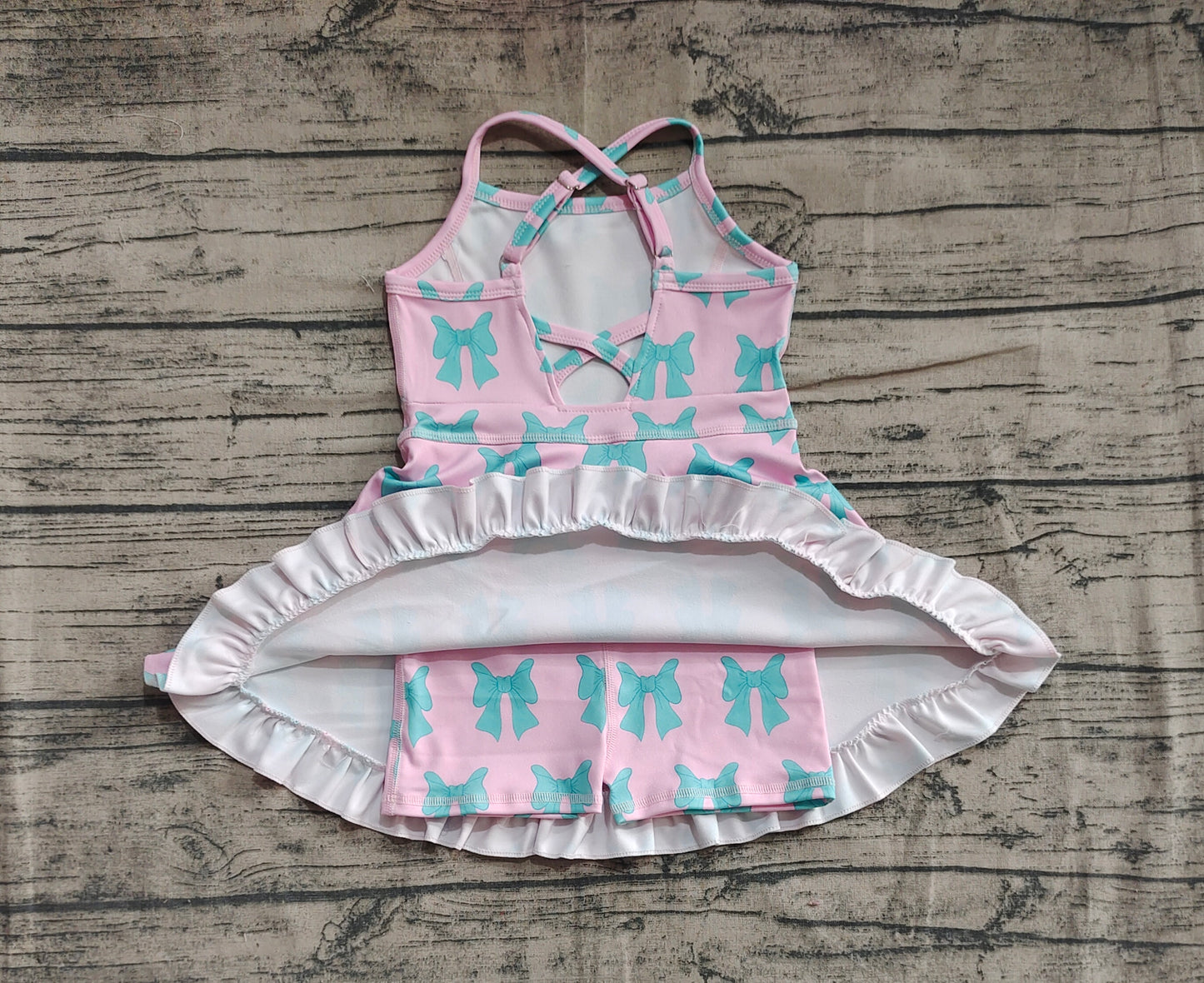 GSD2293 Baby Girls Pink Strap Green Bows Yoga Ruffle Knee Length Dresses  D 5.22