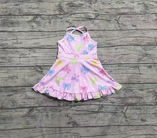presale GSD2294 Baby Girls Pink Strap Colorful Bows Polka Dots Yoga Ruffle Knee Length Dresses D 3.28
