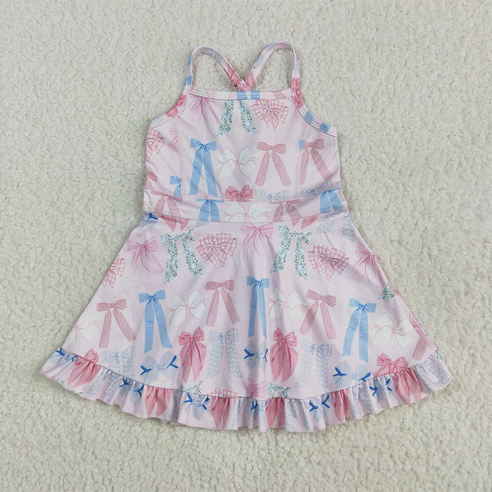 GSD2295  Baby Girls Lavender Strap Colorful Bows Yoga Ruffle Knee Length Dresses  D 5.22