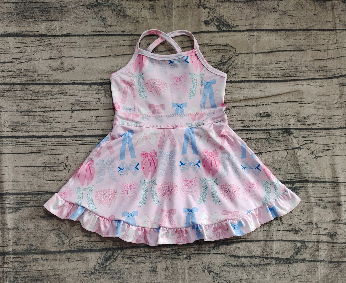 GSD2295  Baby Girls Lavender Strap Colorful Bows Yoga Ruffle Knee Length Dresses  D 5.22