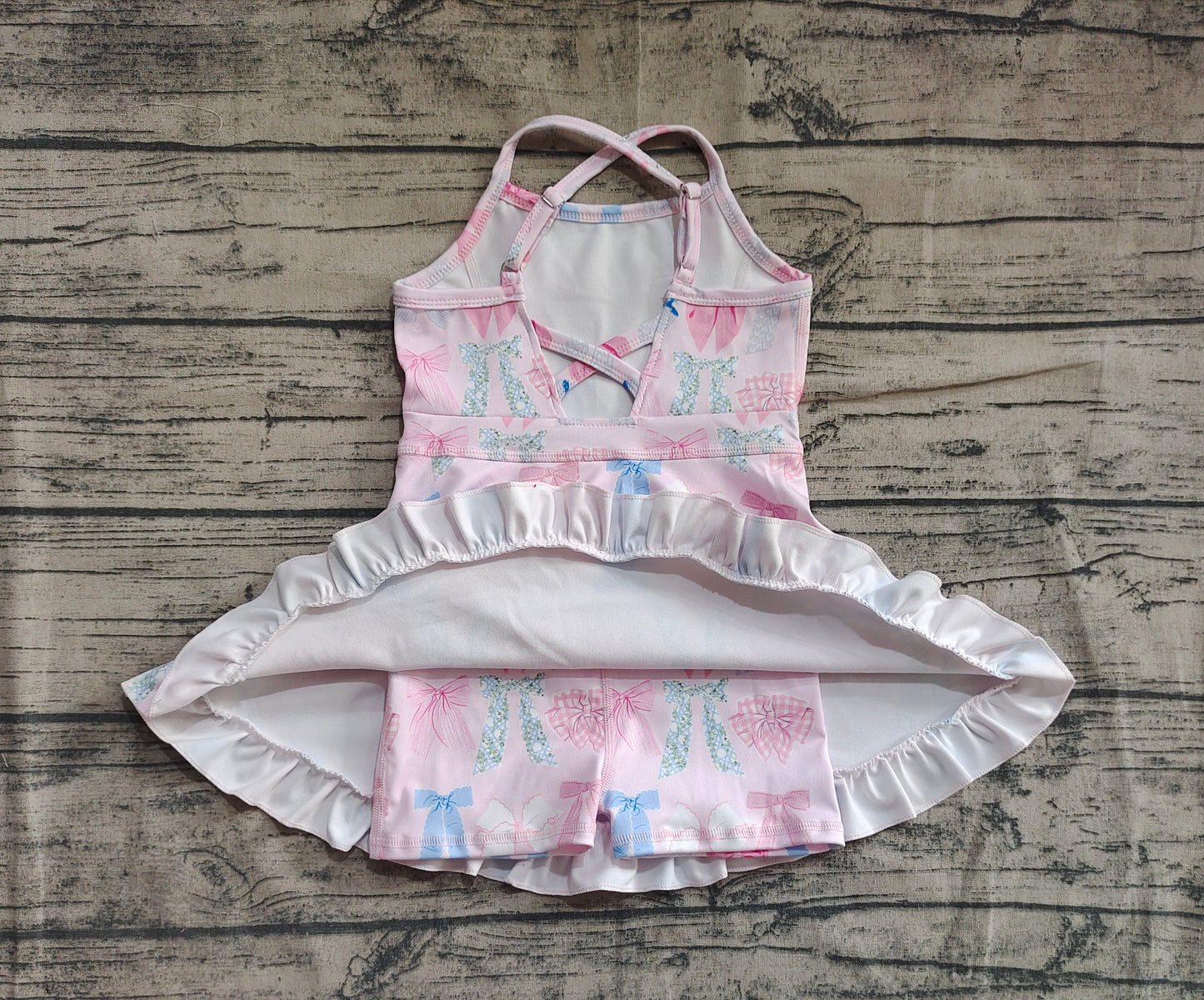 GSD2295  Baby Girls Lavender Strap Colorful Bows Yoga Ruffle Knee Length Dresses  D 5.22