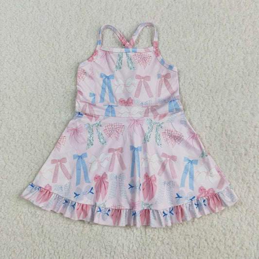 GSD2295  Baby Girls Lavender Strap Colorful Bows Yoga Ruffle Knee Length Dresses  D 5.22