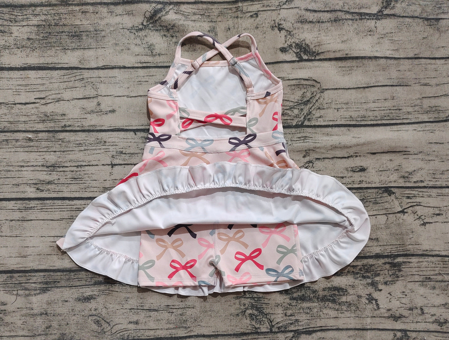 GSD2296 Baby Girls Peach Strap Colorful Bows Yoga Ruffle Knee Length Dresses  D 4.21